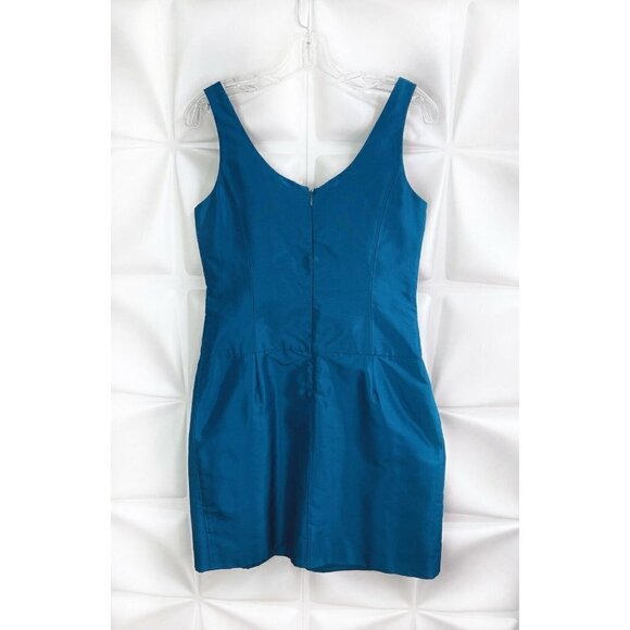 Rickie Freeman Teri Jon Sz 4 Turquoise Blue SILK Formal Sheath Dress Sweetheart - Picture 2 of 7